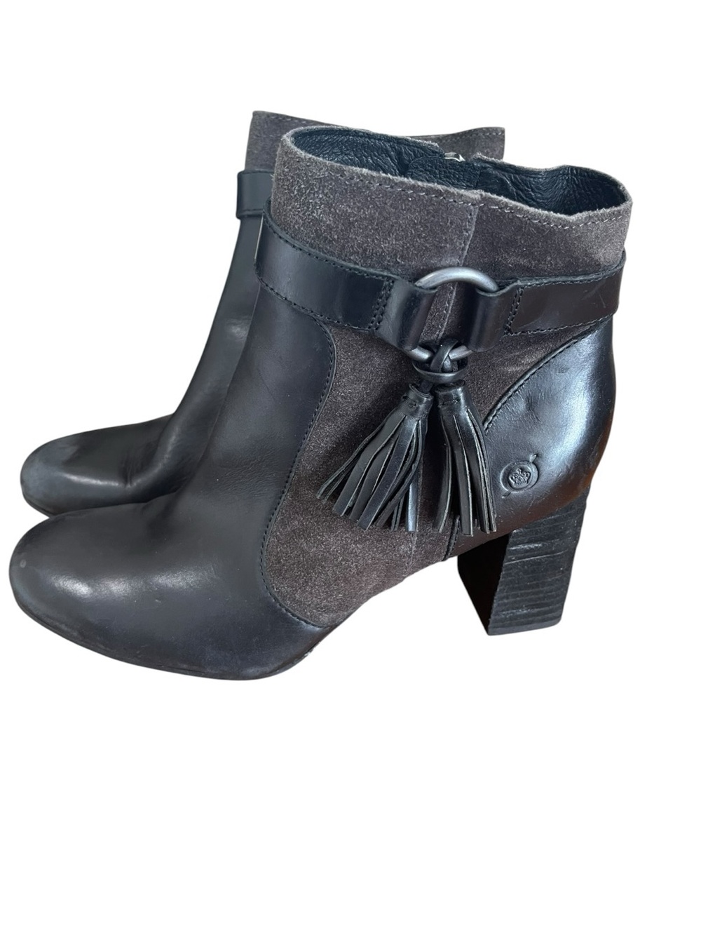 Born Women’s Leather & Suede Tassel Ankle Boots Black/Gray 7M